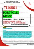 TLI4801 PORTFOLIO MEMO - OCT./NOV.  2024 - SEMESTER 2 - UNISA - DUE DATE :- 17 - 22 OCTOBER 2024 - UNIQUE NUMBER :- 658473 (DETAILED ANSWERS WITH FOOTNOTES AND BIBLIOGRAPHY - DISTINCTION GUARANTEED!) 