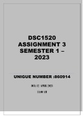 DSC1520 ASSIGNMENT 3 SEMESTER 1 – 2023   UNIGUE NUMBER :860914 DUE: 12  APRIL 2023  11:00 AM  