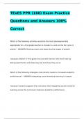 TExES PPR (160) Exam Practice Questions and Answers 100% Correct