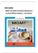 TEST BANK For MGMT 12th Edition, Principles of Management By Chuck Williams, All Chapters 1 to 18 complete Verified editon