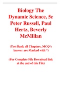 Test Bank For Biology The Dynamic Science 5th Edition By Peter Russell, Paul Hertz, Beverly McMillan (All Chapters, 100% Original Verified, A+ Grade)