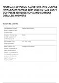 FLORIDA 3-20 PUBLIC ADJUSTER STATE LICENSE FINAL EXAM NEWEST 2024-2025 ACTUAL EXAM COMPLETE 100 QUESTIONS AND CORRECT DETAILED ANSWERS