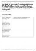 Test Bank for Abnormal Psychology by Hooley (17th Ed)/Test Bank for Abnormal Psychology complete questions and verified answers/2024- 2025 update