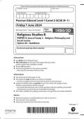 Pearson Edexcel Level 1/Level 2 GCSE Religious Studies B PAPER 3: Area of Study 3 – Religion, Philosophy and Social Justice Option 3D – Buddhism question paper 2024 june 1rbo/3d