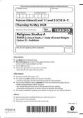 Pearson Edexcel Level 1/ Level 2 GCSE Religious Studies A PAPER 2: Area of Study 2 – Study of Second Religion Option 2D – Buddhism  question paper 2024 june 1rao/2d