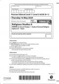 Pearson Edexcel Level 1/ Level 2 GCSE  Religious Studies A PAPER 2: Area of Study 2 – Study of Second Religion Option 2C – Islam question paper 2024 june 1rao/2c