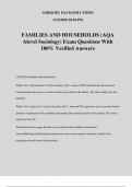 FAMILIES AND HOUSEHOLDS (AQA Alevel Sociology) Exam Questions With 100% Verified Answers