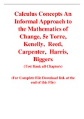 Calculus Concepts An Informal Approach to the Mathematics of Change, 5e Torre,  Kenelly,  Reed,  Carpenter,  Harris, Biggers (Test Bank)