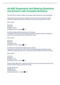 A4 ASE Suspension and Steering Questions and Answers with Complete Solutions