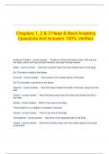 Chapters 1, 2 & 3 Head & Neck Anatomy Questions And Answers 100% Verified.