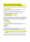 APhA Immunization Self-Study Assessment Test 2023 Graded A+, APhA Immunization Self-Assessment 2023 Questions| 80 Questions with 100% Correct Answers & APha Immunization Final Exam 2023 |110 Questions with 100% Correct Answers.