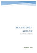 BIOL 240 QUIZ 1 APUS CLE - QUESTIONS & ANSWERS (Scored 98%) Latest 2023