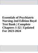 Essentials of Psychiatric Nursing 2nd Edition Boyd Test Bank | Complete Chapters 1-32 | 2023-2024