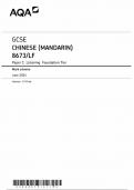 2024 AQA GCSE Chinese (Mandarin) Mark scheme Paper 1 (8673/LF: Listening Foundation Tier)