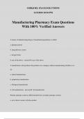 Manufacturing Pharmacy Exam Questions With 100% Verified Answers