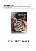 Test Bank - Automotive Technology: Principles, Diagnosis, and Service 6th Edition, All Chapters |Complete Guide A+