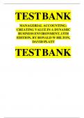 Test Bank for Managerial Accounting Creating Value in a Dynamic Business Environment, 11th Edition, by Ronald W Hilton,