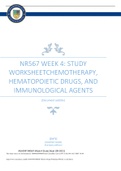 NR567 WEEK 4: STUDY  WORKSHEETCHEMOTHERAPY,  HEMATOPOIETIC DRUGS, AND  IMMUNOLOGICAL AGENTS