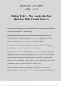 Biology Unit 2 – Macromolecules Test Questions With Correct Answers