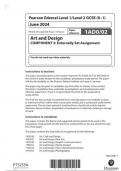 Pearson Edexcel Level 1/Level 2 GCSE Art and Design COMPONENT 2: Externally Set Assignment 1AD0/02 question paper 2024 june 