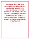 FINAL EXAM DAVITA (RN)  WITH ACTUAL QUESTIONS AND COMPLETE 100% CORRECT ANSWERS WITH VERIFIED AND WELL EXPLAINED  RATIONALES ALREADY GRADED A+ BY EXPERTS  |LATEST VERSION 2024 WITH GUARANTEED SUCCESS AFTER DOWNLOAD  ALREADY PASSED!!!!!!! (PROVEN ITS ALL Y