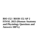 BIOD 152 AP 2 FINAL 2023 (Human Anatomy and Physiology Questions and Answers 100%)