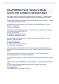CALIFORNIA Food Handlers Study Guide with Complete Solution 2023
