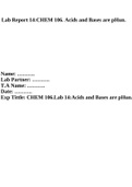 Lab Report 14:CHEM 106. Acids and Bases are pHun, CHEM 106.Lab Report 14: Acids, Bases, Salts and Buffers Acids and bases are pHun & CHEM 106: Lab Report 14; Acids, Bases, Salts and Buffers Acids and bases are pHun.