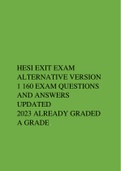 HESI EXIT EXAM    ALTERNATIVE VERSION  1 160 EXAM QUESTIONS  AND ANSWERS UPDATED  2023 ALREADY GRADED A GRADE. 