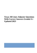 Texas All Lines Adjuster Exam Questions With Correct Answers Graded A+ Updated 2023 