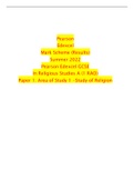 Pearson Edexcel Mark Scheme (Results) Summer 2022 Pearson Edexcel GCSE In Religious Studies A (1 RAO) Paper 1: Area of Study 1 -Study of Religion Mark Scheme (Results) Summer 2022 Pearson Edexcel GCSE In Religious Studies A (1RA0)