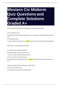 Western Civ Midterm Quiz Questions and Complete Solutions Graded A+