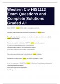 Western Civ HIS1113 Exam Questions and Complete Solutions Graded A+