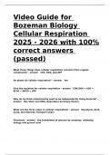 Video Guide for Bozeman Biology Cellular Respiration 2025 - 2026 with 100- correct answers (passed).