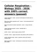 Cellular Respiration - Biology 2025 - 2026 with 100- correct answers (passed).