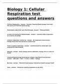 Biology 1 Cellular Respiration test questions and answers.