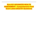 Nurs 631 ADVANCED HEALTH ASSESSMENT - Comprehensive Final Exam Latest 2023(191 Questions)