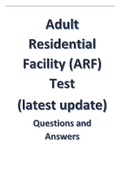 Adult Residential Facility (ARF) Test (latest update 2023) Questions and Answers