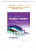 Test Bank for Essentials of Nursing Research Appraising Evidence for Nursing Practice, {10th Edition 2024} by Polit| All Chapters Included| New Update