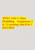 BTEC Unit 5: Data Modelling - Assignment 2 & 3 Learning Aim B & C 2023/2024
