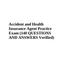 Accident and Health Insurance Agent Practice Exam QUESTIONS AND ANSWERS Verified Graded A+