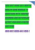 HESI EXIT NSNG 2231 MENTAL HEALTH CARE MODULE 1-4 QUESTIONS WITH VERIFIED ANSWERS AND RATIONALES  LATEST SOLUTION