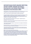 ESTHETICIAN STATE BOARD WRITTEN STUDY GUIDE (TEXAS) Sanitation, Disinfection and Safety Exam With Questions And Answers 2023