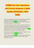 SHRM Post Test | Questions and Correct Answers | Latest Update 2024/2025 | 100% PASS