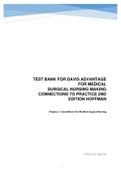 Exam (elaborations) Medicine /  Surgery    TEST BANK FOR DAVIS ADVANTAGE FOR MEDICAL SURGICAL NURSING MAKING CONNECTIONS TO PRACTICE 2ND EDITION HOFFMAN.pdf, ISBN: 