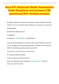 Nurs 631 Advanced Health Assessment Exam Questions and answers (100 questions)100% Verified answers