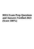 RDA Exam Prep Questions and Answers Verified 2023 (Score 100%)