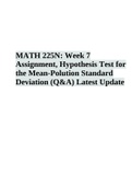MATH 225N: Week 7  Assignment, Hypothesis Test for  the Mean-Polution Standard  Deviation (Q&A) Latest Updated 2023