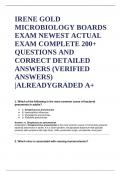 IRENE GOLD MICROBIOLOGY BOARDS  EXAM NEWEST ACTUAL EXAM COMPLETE 200+ QUESTIONS AND CORRECT DETAILED ANSWERS (VERIFIED ANSWERS)  |ALREADYGRADED A+