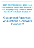 BEST ANSWERS 2022 - 2023 Hesi  Psych Mental Health Exit Exam (V1,  V2, V3) (TB) Study Guide w/ Brand  New Q&A Included!! Graded A+